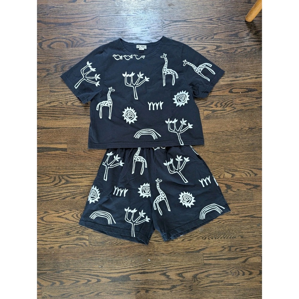Vintage M. Mac Abstract Black Shorts Boxy Shirt Outfit Art Tribal Size S Small